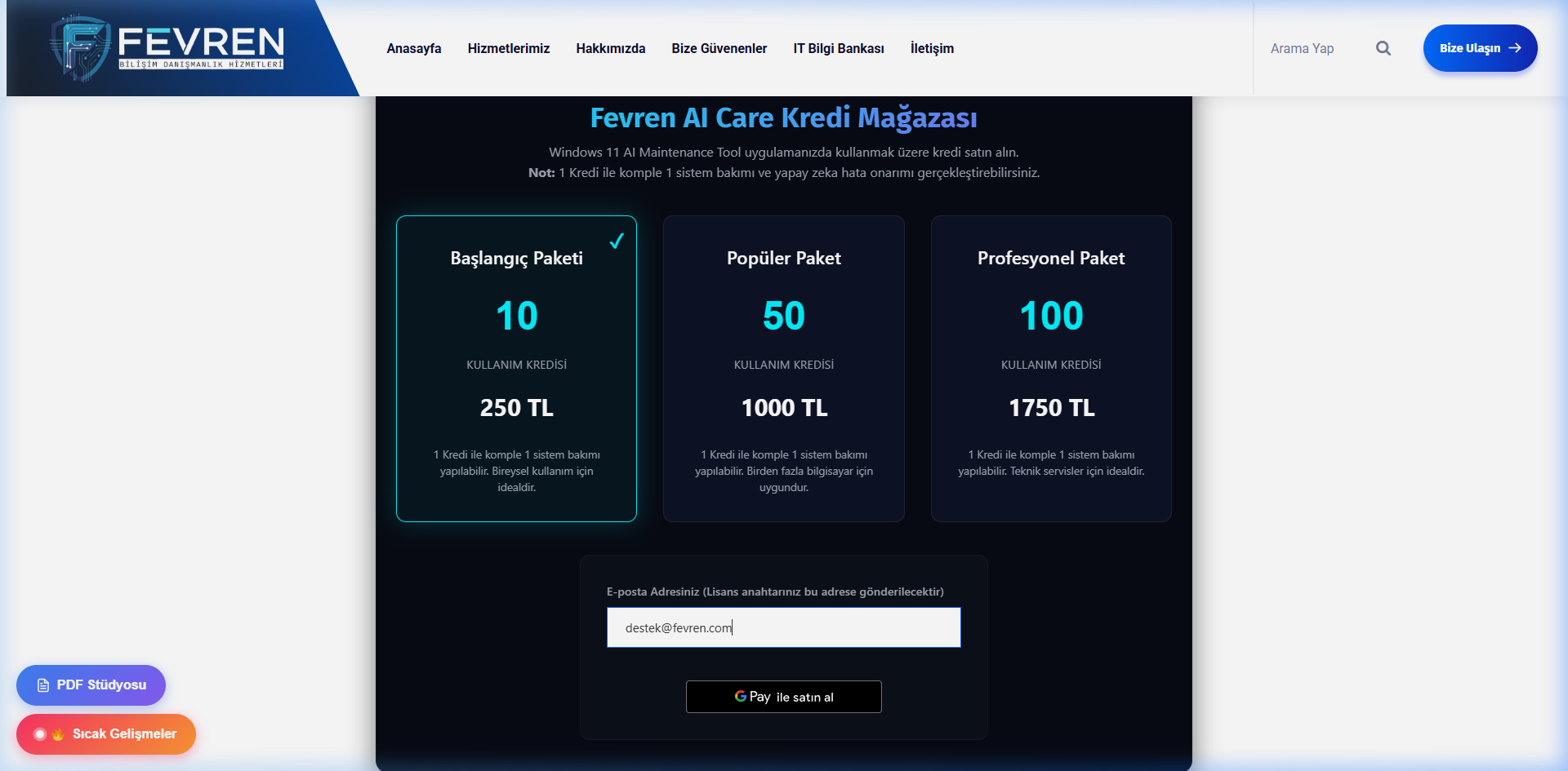 Fevren AI Maintenancer Lisanslama ve Kredi Paneli